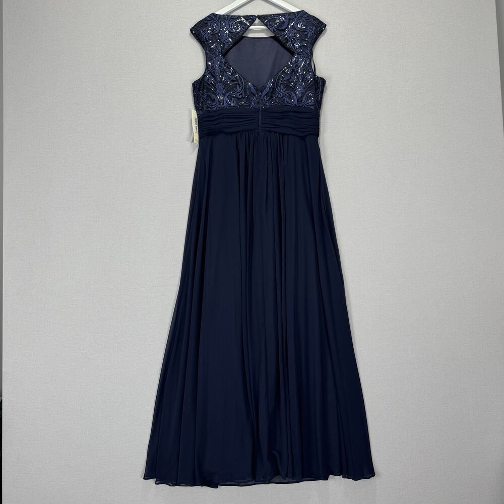 Eliza J Sequin Embroidered Chiffon Formal Gown Womens 12 Navy Maxi Dress Evening - Picture 6 of 16